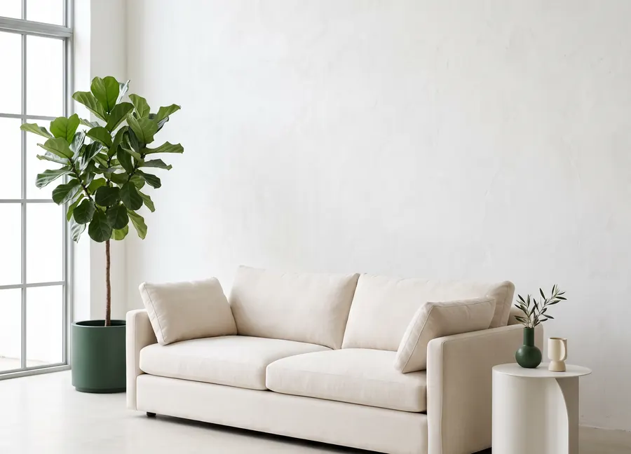 Un showroom de mobilier contemporain haut de gamme, très épuré.